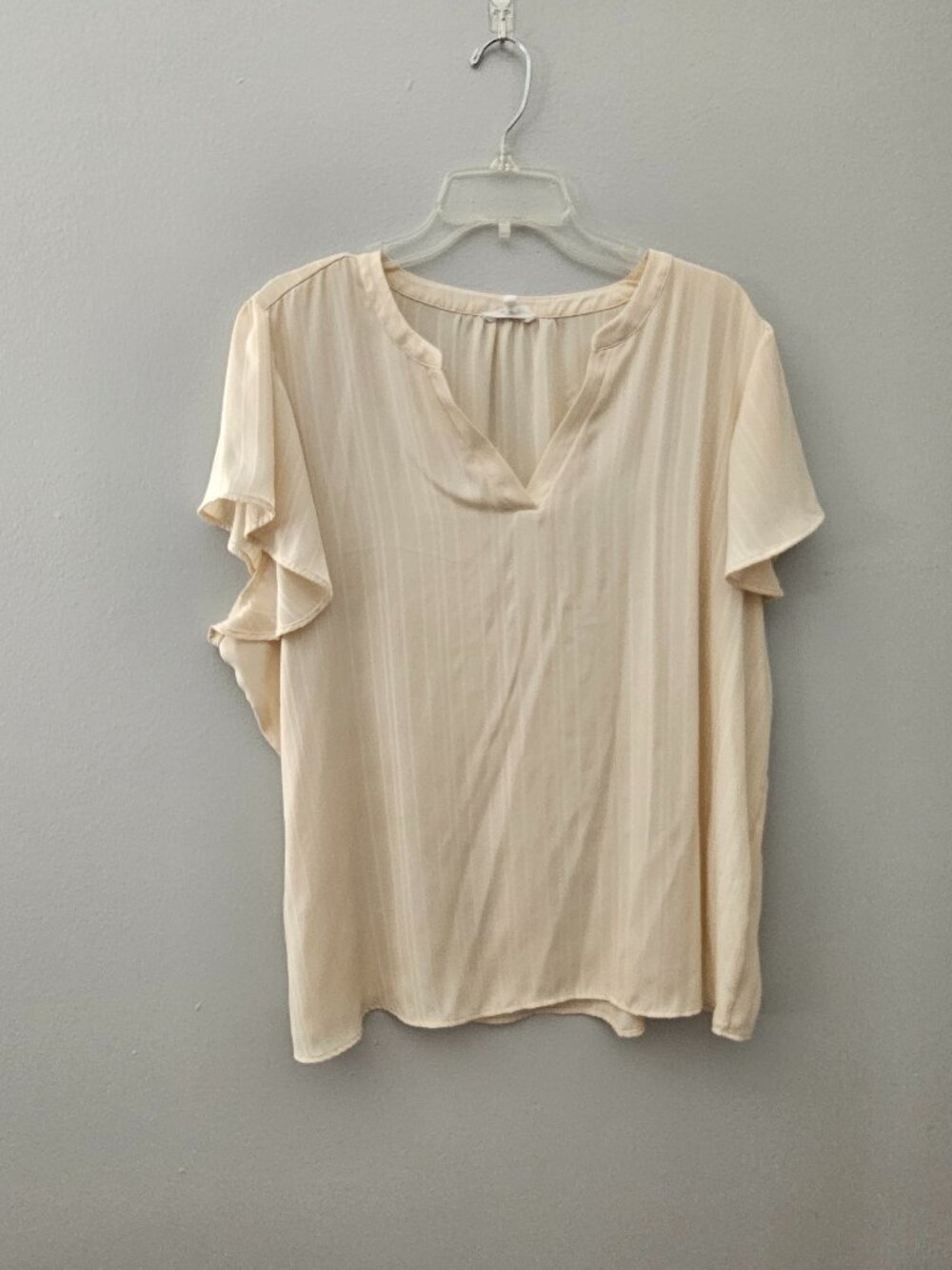 Maurices Cream Flutter Sleeve Blouse Top 1X